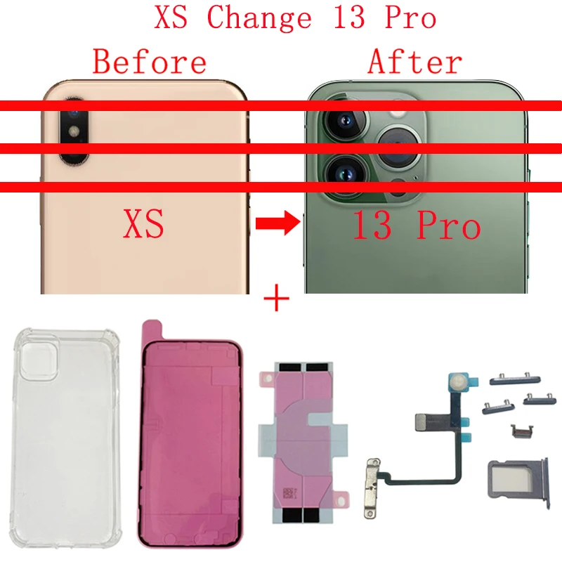 Back Cover + Middle Chassis Frame + SIM Tray + Side Key Parts Housing For iPhon XS Change 13 Pro Like Repair Parts