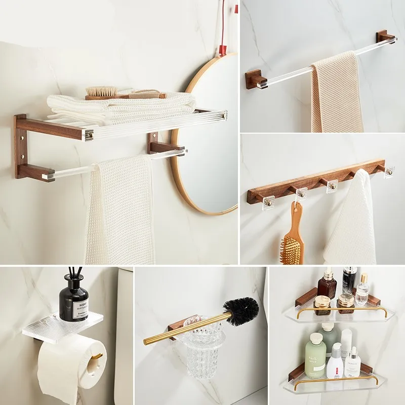 

Light luxury acrylic bathroom towel rack walnut bath towel rack free punch bathroom bathroom solid wood rack