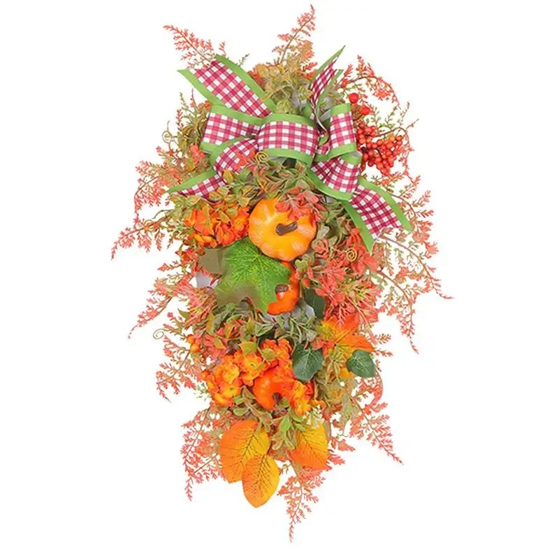 

Halloween Front Door Artificial Wreath Maple Leaves Light String Lantern Fake Wreaths For Front Door Decor Halloween New Year