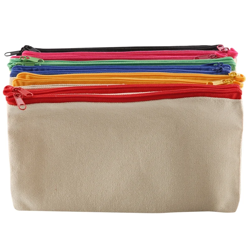 

12 Pack Blank Canvas Makeup Bag,Bulk Cosmetic Bags With Multi-Color Zipper,Canvas Zipper Pencil Case Pouch,DIY Craft