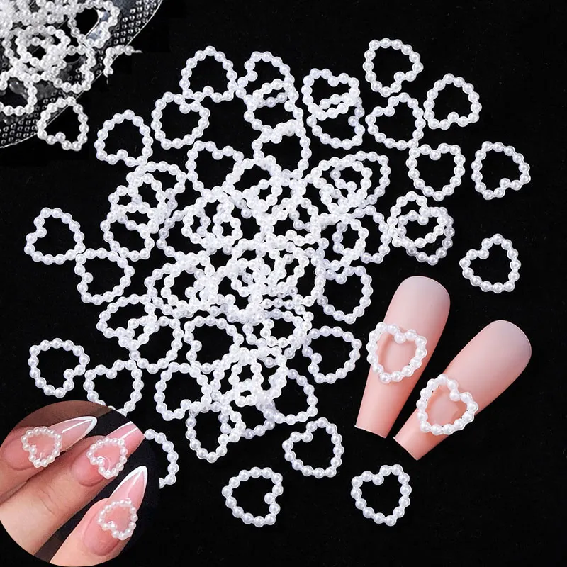 100Pcs/Bag 3D Nail Charms Pearls Beads Flower Stickers DIY ABS Heart Parts Piercing Nails Art Accessories For Kawaii Design