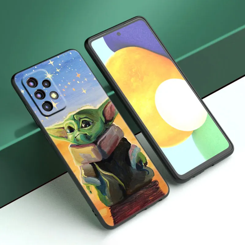 Cute Baby Yoda Stickers Black Case For Samsung Galaxy A53 A52S A73 A12 A13 A72 A32 A33 A22 A23 5G A21S A31 A50 A51 A70 A71 Cover images - 6