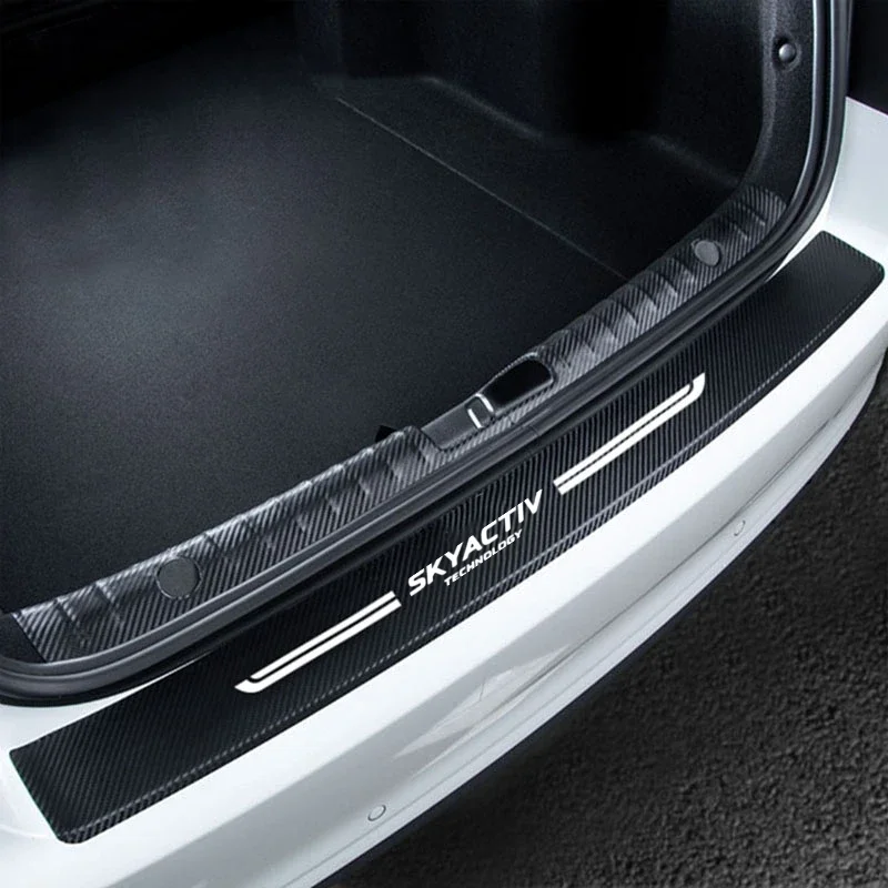 Фото 5 шт. защитная пластина на порог автомобиля для Mazda SKYACITV Logo CX5 MX5 CX30 Miata из углеродного волокна, наклейка на порог на задний багажник, бампер №4