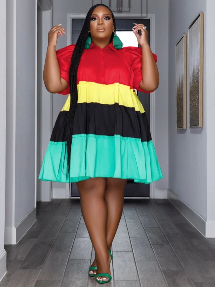 5XL Plus Size Dresses For Women 2023 Summer Puff Sleeve Loose Evening Birthday Party Dresses Chic African Dress Robe Vestidos