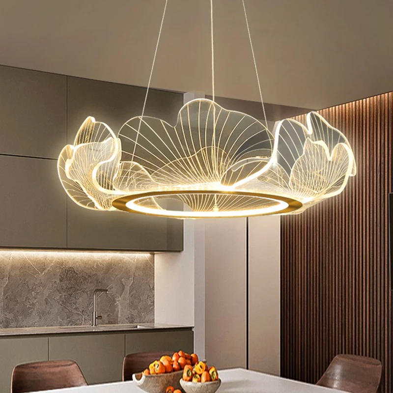 

Modern Living Room Ceiling Chandelier Interior Decoration Dimmable Pendant Light Acrylic Led Glossy Gold Simple Lighting