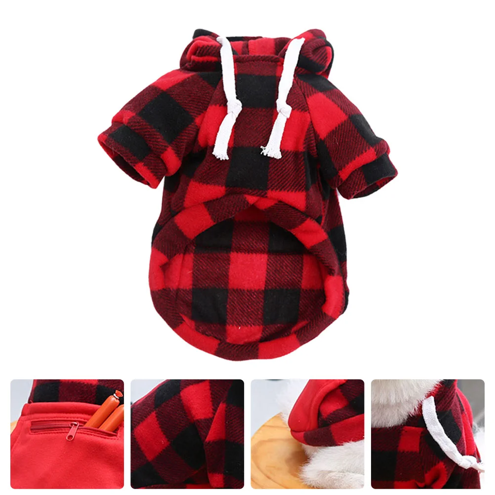 

Dog Christmas Pet Dogs Plaid Clothes Hoodie Sweater Red Hoodies Costume Winter Sweatshirt Medium Coat Apparel Puppy Jacket Suit