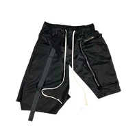 dark multi level color contrast asymmetric skirt design crotch five point casual pants mens black original loose shorts