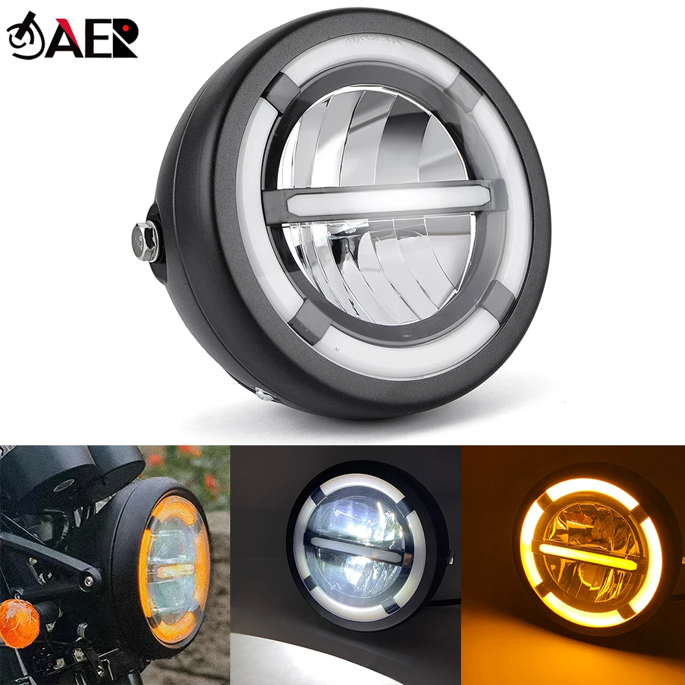

6.5 дюймов Фара для мотоцикла круглая Универсальная светодиодная сигналом поворота прожектор дальнего для Harley suzuki yamaha Cafe Racer Honda Suzuki Custom