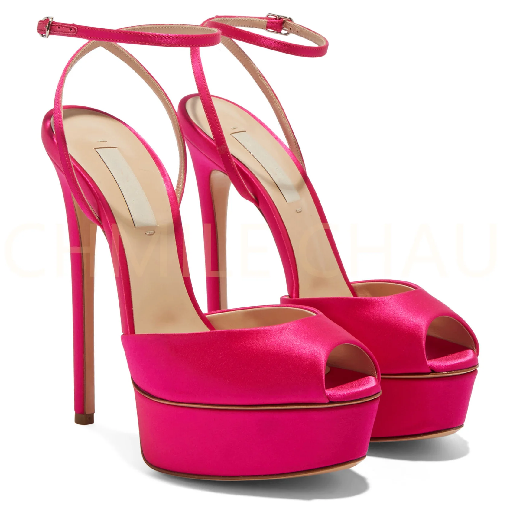 Luxury Designer Women Elegant Platform Sandal Stiletto High Heel Ankle Strap Peep Toe Dress Plus Size Shoe Talon Femme 34-CHC-30