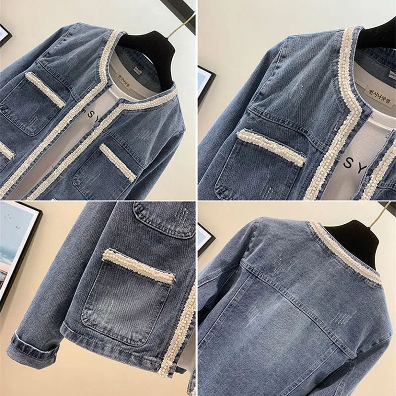 Женская джинсовая куртка с длинным рукавом свободная повседневная из денима