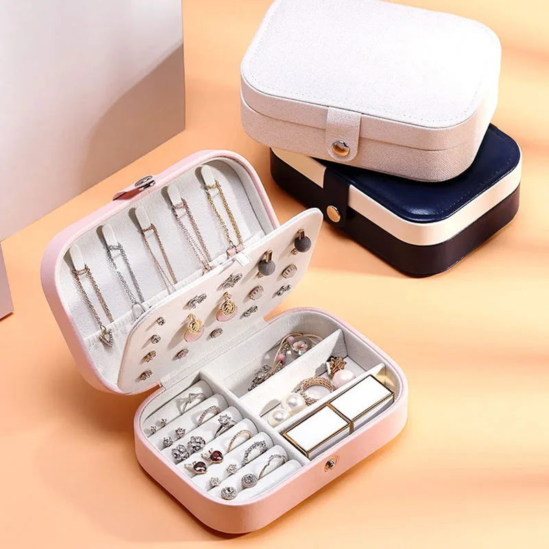

1Pcs Gift Double Deck Jewelry Box Modern Style PU Leather/Flannelette Dustproof Portable Earrings Necklace Jewelry Display Box