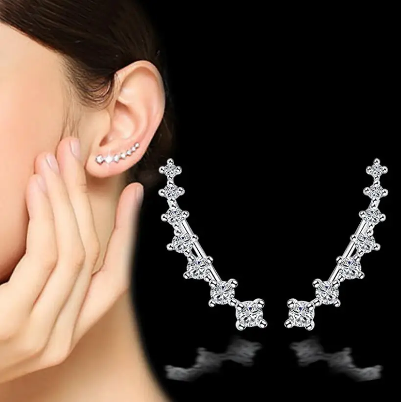 

925 Sterling Silver Dainty Cubic Zirconia Earring Climber Long Line Shape Ear Crawlers Stud Earrings Women Party Jewelry