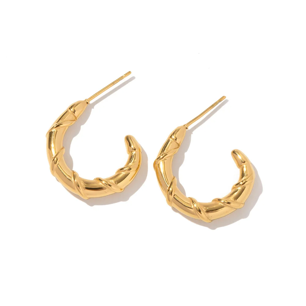 

Stainless Steel PVD 18K Gold Plated Tarnish Waterproof Twist CC Hoop Earrings For Woman Jewelry Wholesale Trendy