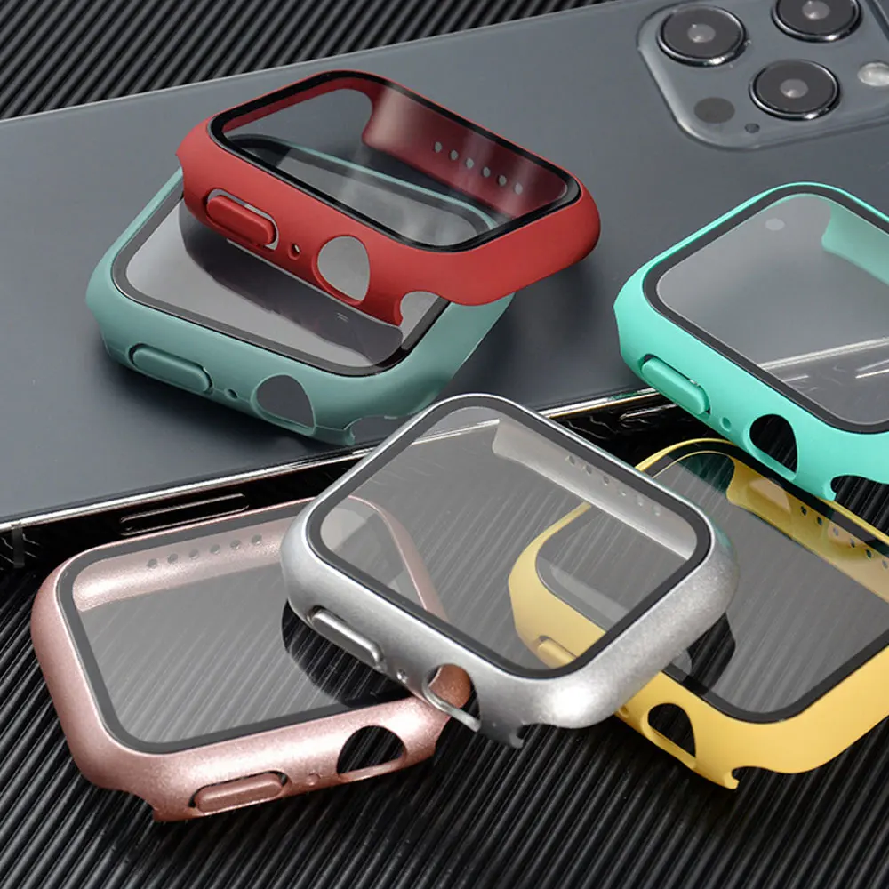 

Glass+Cover For Apple Watch case 45mm 41mm 44mm 40mm 42mm 38mm iWatch 8 3 6 SE Screen Protector Apple watch series 7 Accessories