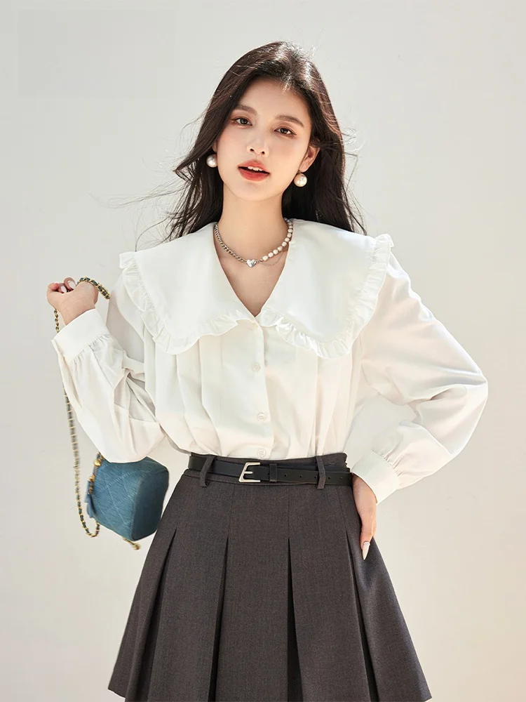 Handu Clothing House белые рубашки с кукольным воротником во французском стиле женские