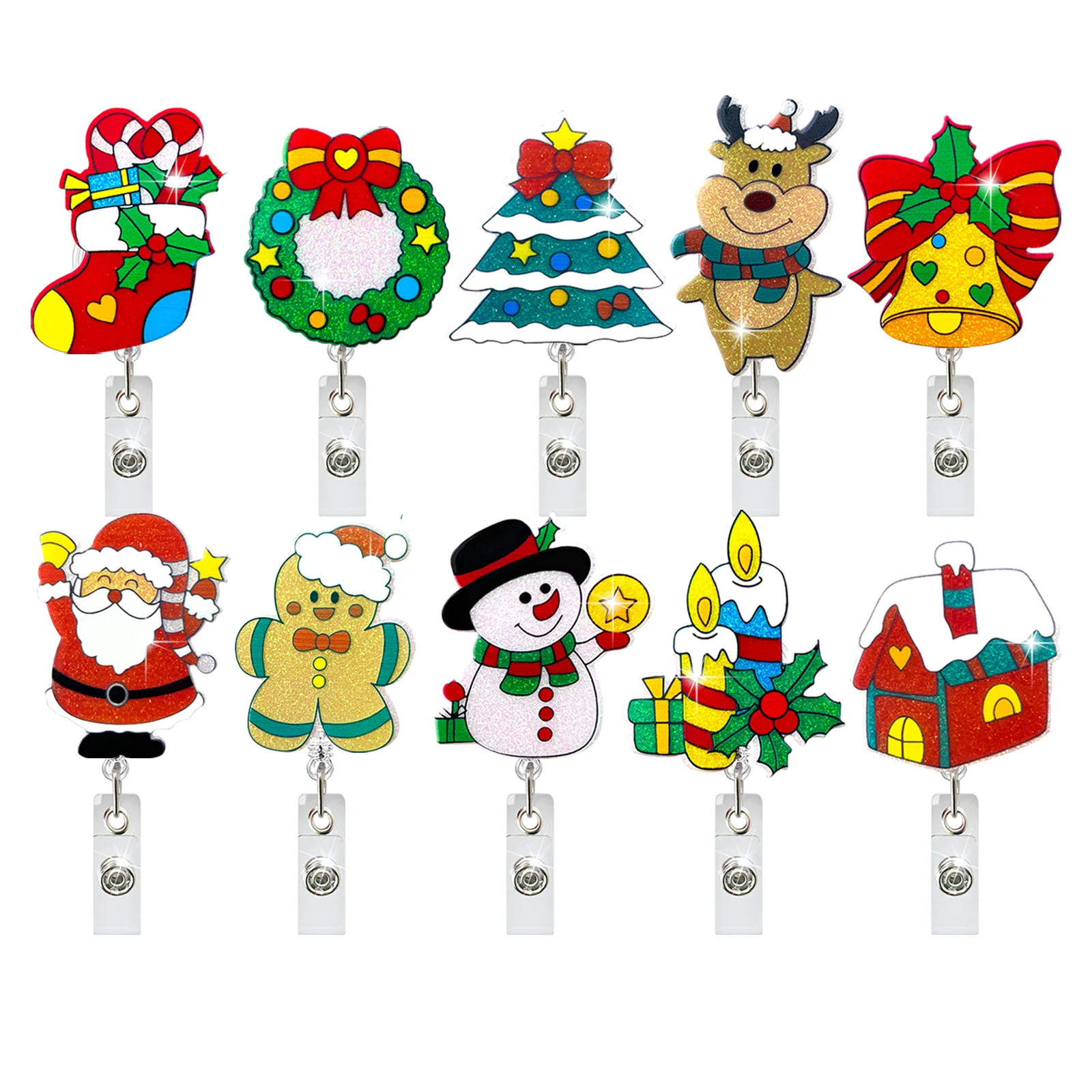 

1pcs Snowman Christmas Tree ginger Rotate Badge Reel Workers Nurse ID Holder Girl Boy Retractable Name Card Holder Accessory