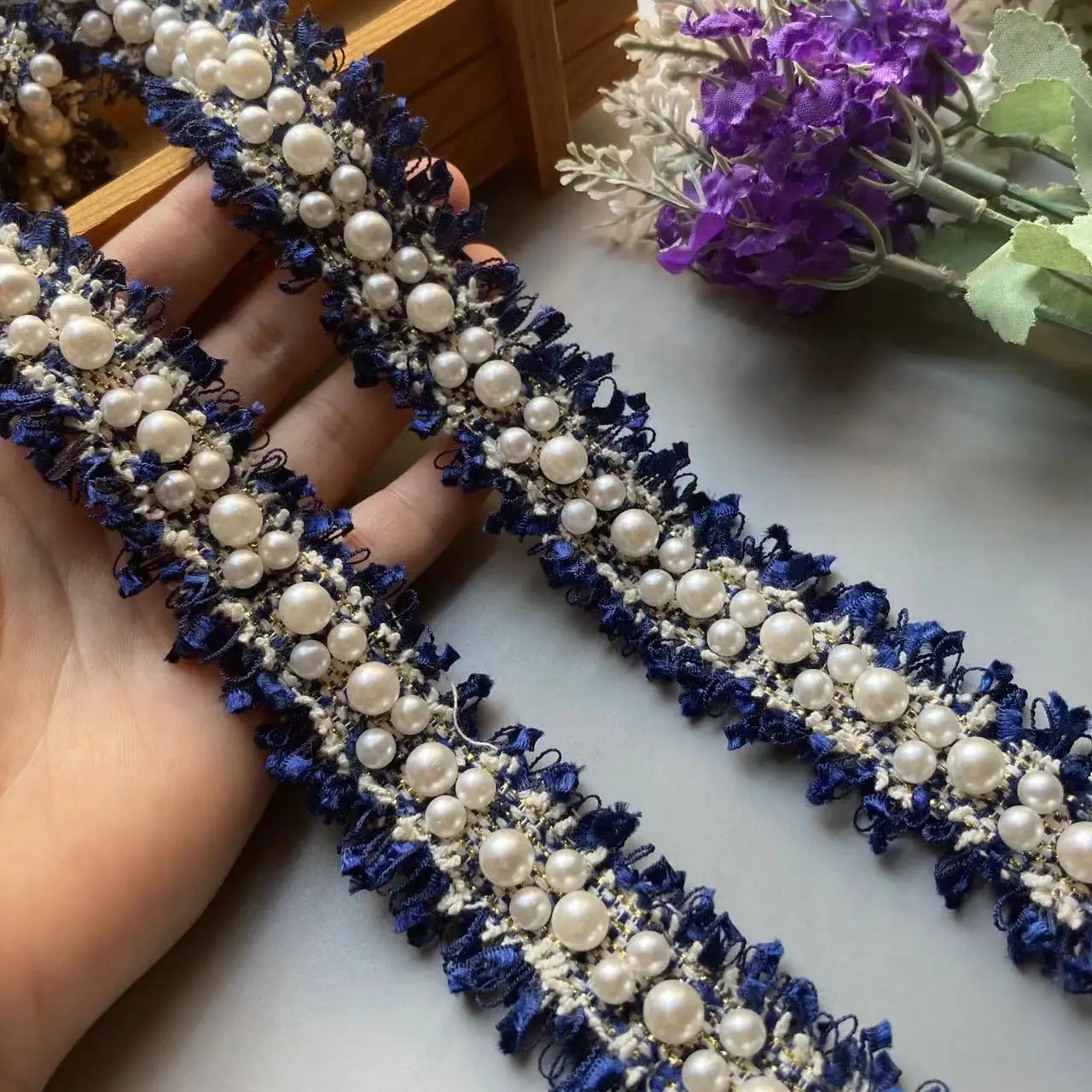 1 метр 3 см Синяя Нейлоновая кружевная лента отделка вышитая аппликация шитье