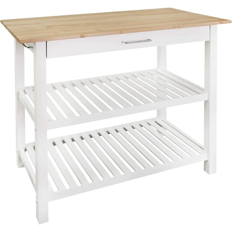 

Casual Home Solid Hardwood Top, Natural/White, 40" W (373-91) Kitchen Island, Natural&White Storage Cart