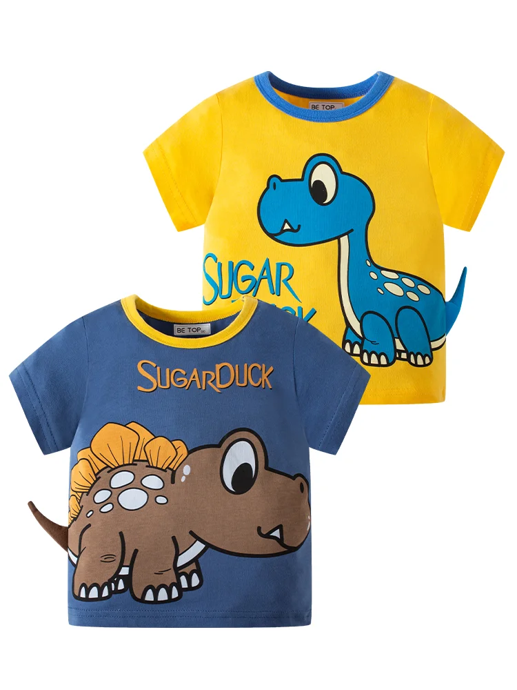 

Футболка детская летняя хлопковая с коротким рукавом и принтом динозавров