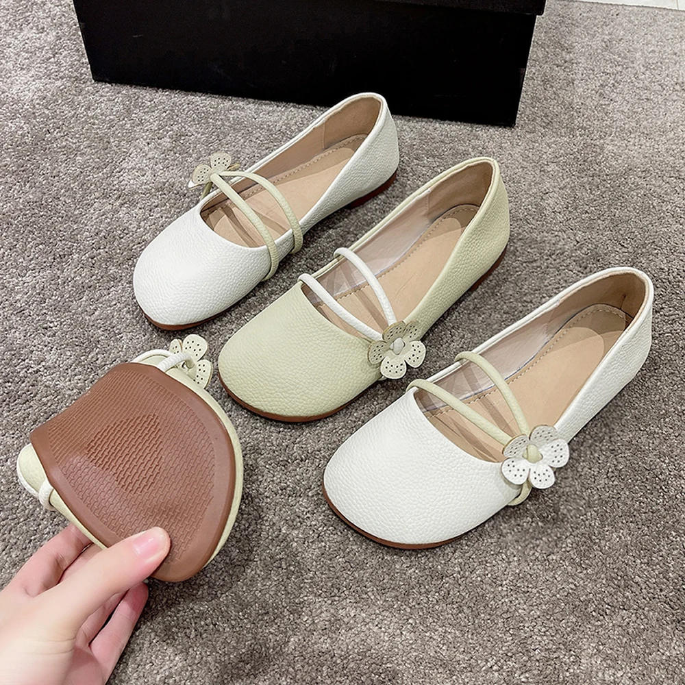 Mary Jane shoes women 2023 summer new all-match flat shoes grandma shoes round head bean shoes single shoe women