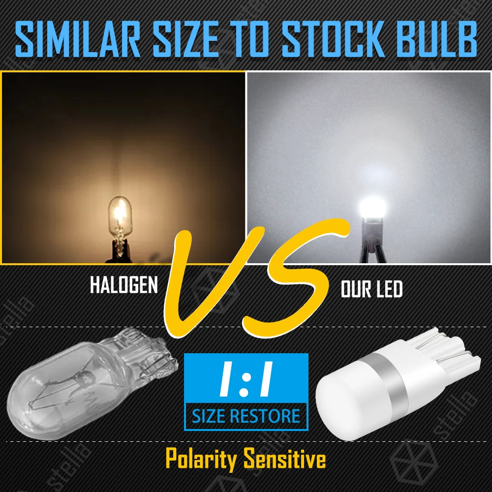 STELLA 50 шт. светодиодная лампа T10 360 градусов светящаяся белая янтарная ледяная