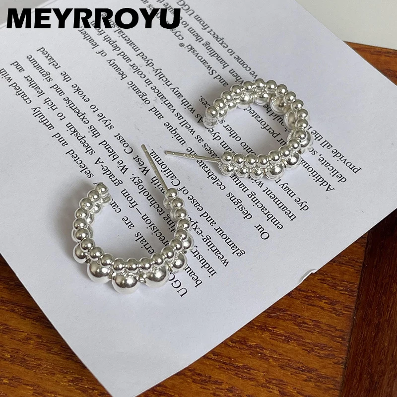 

MEYRROYU Metal Beads Stud Trendy Earrings For Women Girl Korean Fashion New Jewelry Party Wedding Friend Gift pendientes mujer