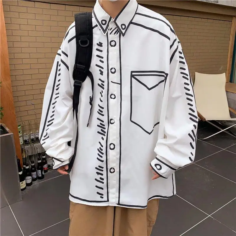 

Deeotown Harajuku Women's Blouses Oversized Vintage Japanese Style White Graphic Korean Fashion Long Sleeve Shirts Hippie Chic