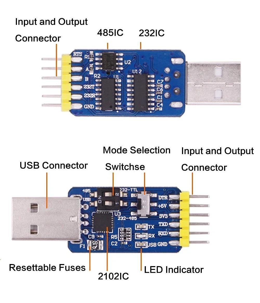 Фото Многофункциональный USB-UART преобразователь WitMotion 6-в-1 (USB-TTL/RS485/232, TTL-RS232/485, 232-485) с чипом CH340/CP2102 №3