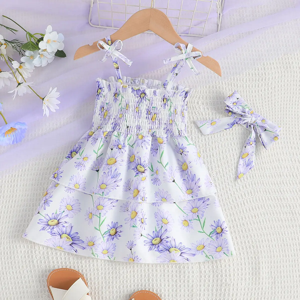 

Новое поступление лета 2023, милое летнее платье без рукавов с оборками и цветочным рисунком, женское платье для вечеринки