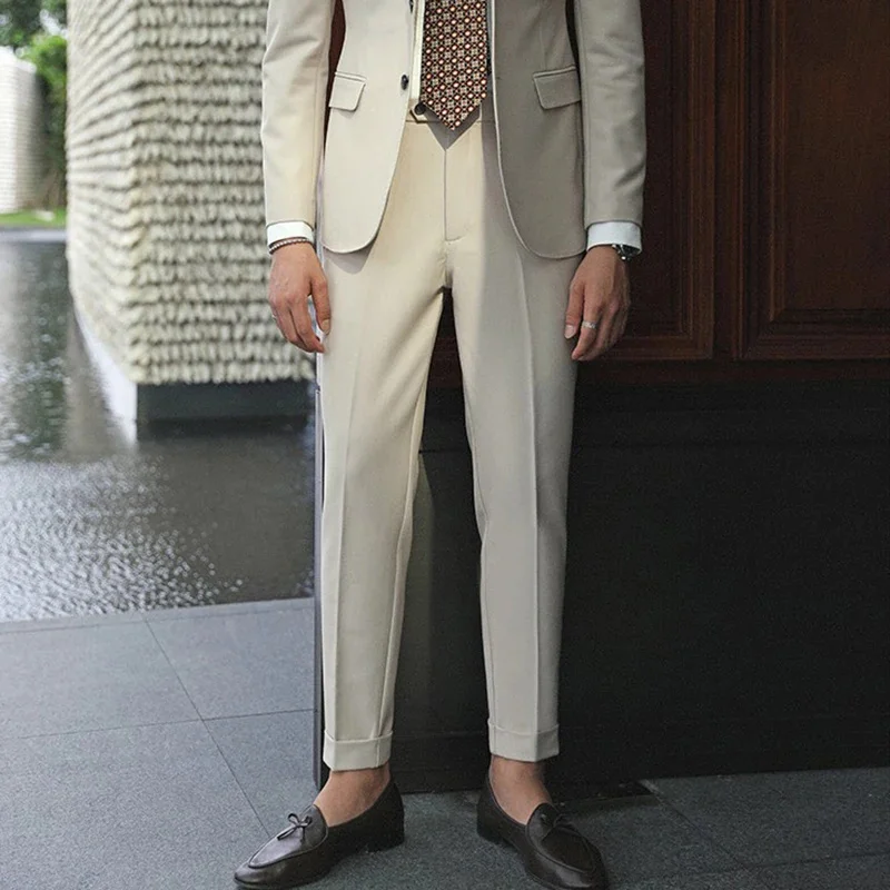 

2023 мужские весенне-летние модные деловые Костюмные брюки, мужские облегающие деловые повседневные брюки, мужское однотонное прямое платье I257