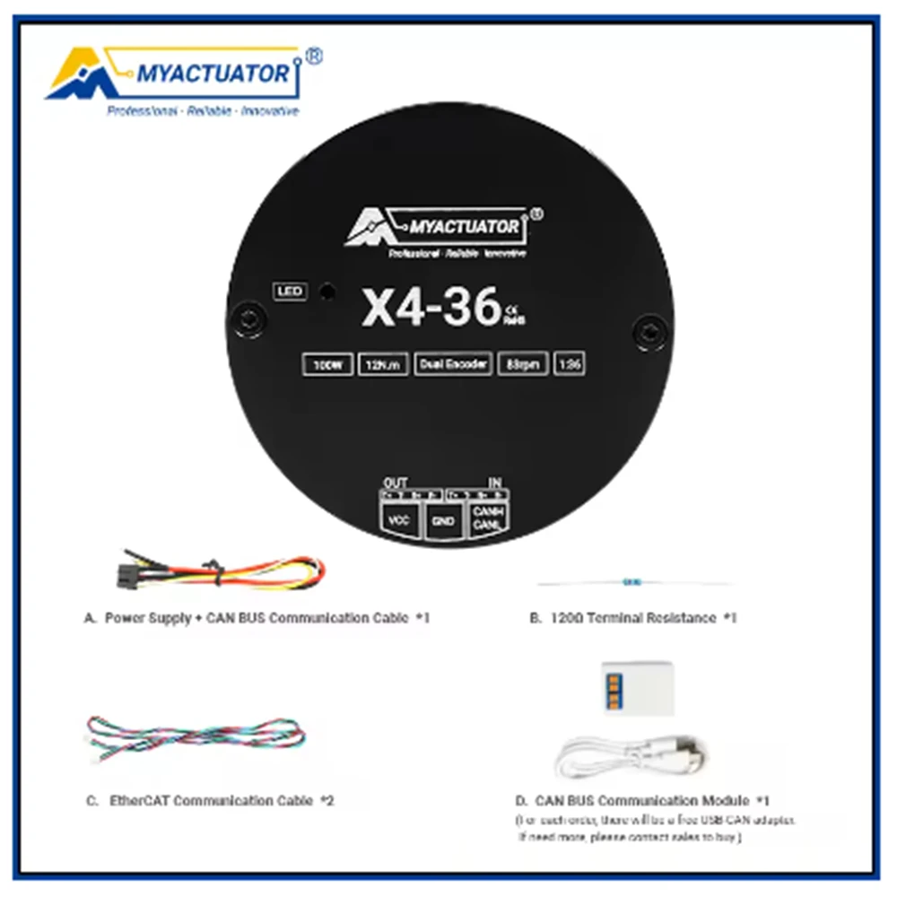 Фото Бесщеточный двигатель Myactuator X4-36 EtherCAT + CAN, новая версия V4, малый размер, высокий крутящий момент 36 Н·м, высокоточный роботизированный привод 24 В постоянного тока №2