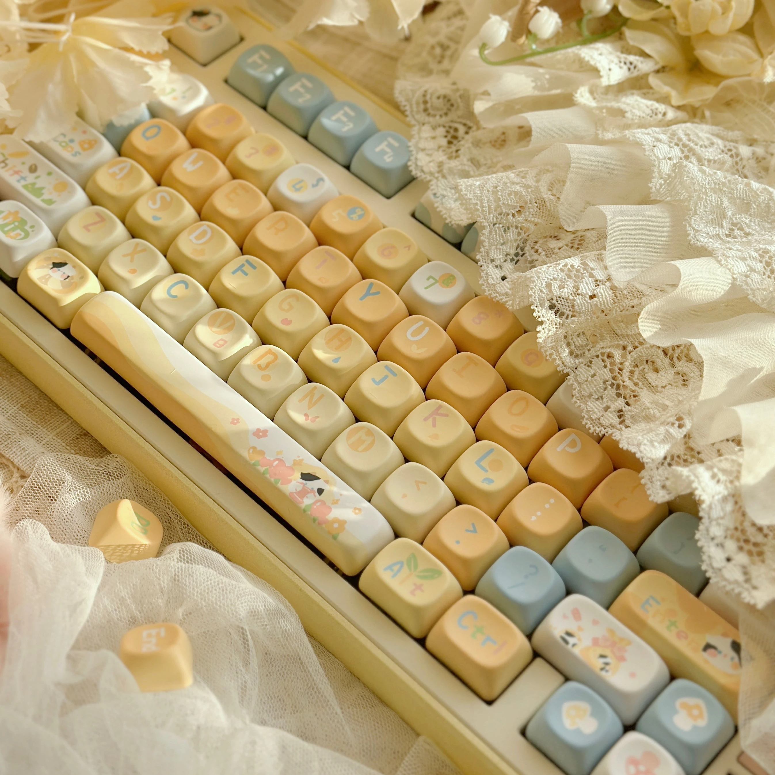 Колпачки для механической клавиатуры девочек с коровьей и сыром 134 клавиш XOA Profile