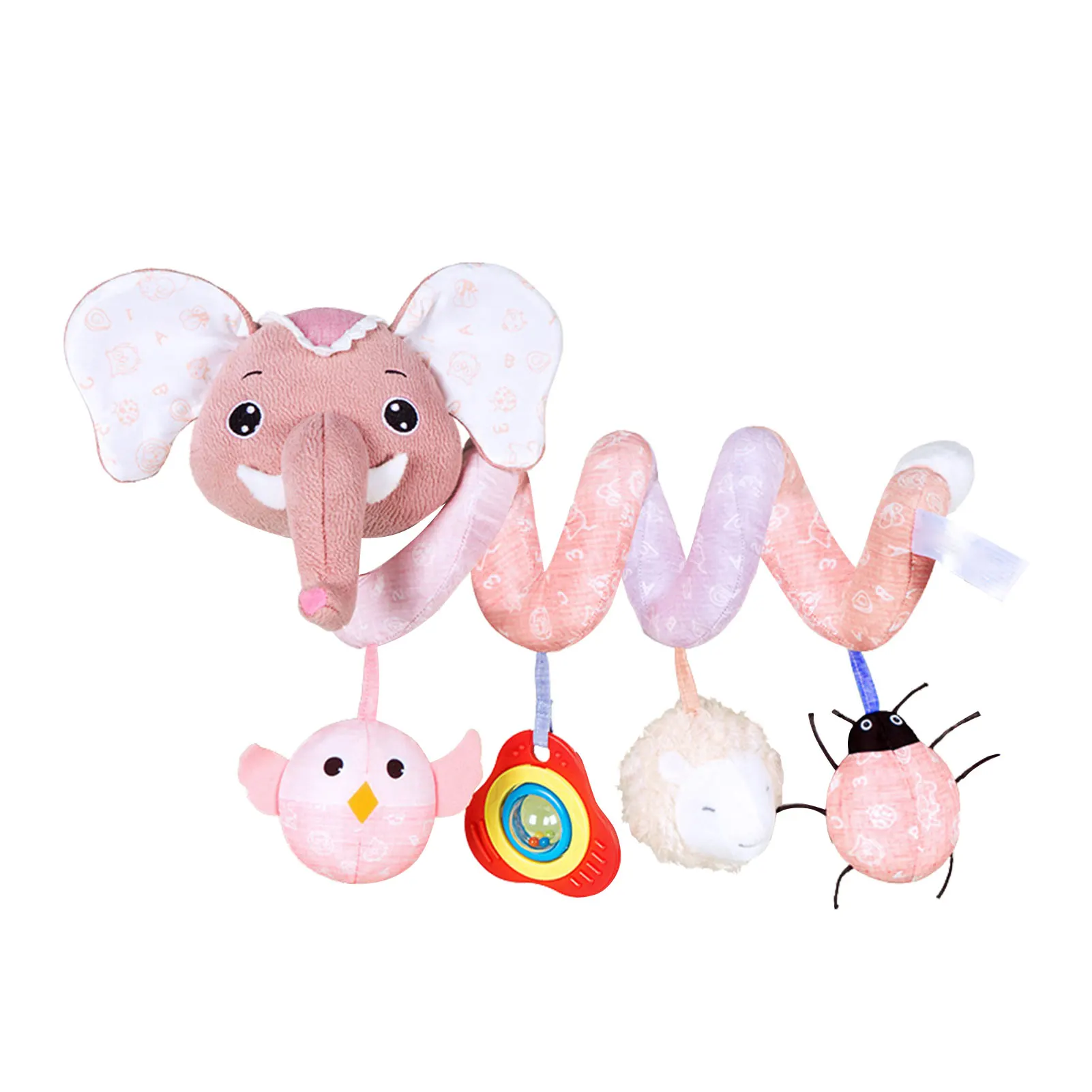 

Spiral Stretch Activity Toy Plush Car Seat Toy With Elephant Shape With Music Box BB Squeaker Rattles Pram Crib Hangings For 0 3