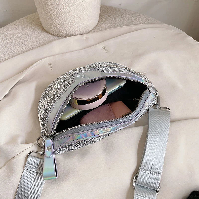Diamond Laser Women's Waist Bag Chain Fanny Pack Luxury Shoulder Crossbody Chest Bags Designer Handbags Purse Female Belt Bag images - 6