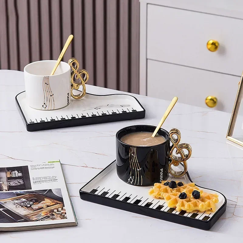 

Coffee Black Gift Home Creative Keys Cup Use Nordic And And Piano Exquisite White Set Mugs With Saucer 200ml Cups Ceramic for