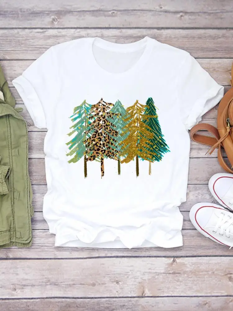 

Футболка, Рождественская и Новогодняя одежда, футболки с коротким рукавом, с рисунком дерева, акварель 90-х, трендовая Милая женская модная футболка с графическим принтом