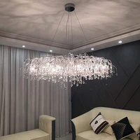 american silver rectangular chandelier for living room restaurant hanging crystal ceiling lamp raindrop pendant lighting fixture