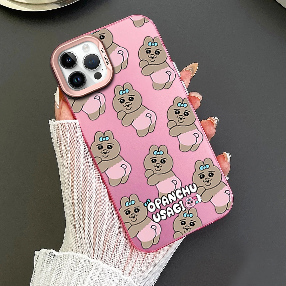 Cartoon O-Opanchu Usagi Funny Phone Case For iPhone 16 12 13 14 15 Pro Max Plus Color Electroplated Silver IMD Laser Cover