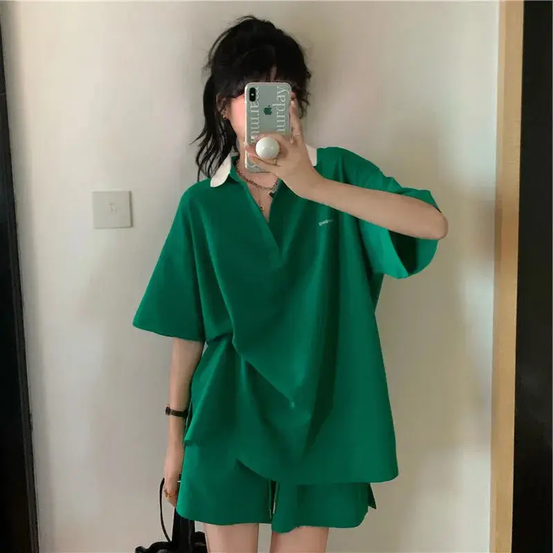 

Женские пижамные комплекты поло и шорты, однотонная Пижама, одежда для сна, нижнее белье, летний комплект из двух предметов, Ночная одежда, повседневный домашний костюм 2023