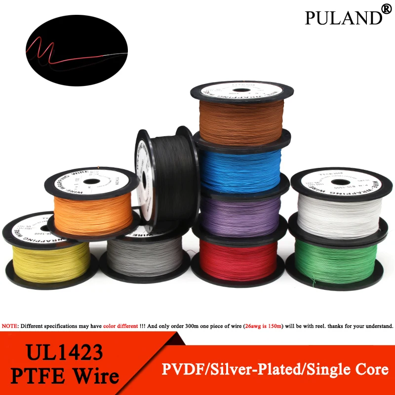 

5/10/50M UL1423 PTFE Silver Plated Copper Wire 38/36/34/30/28/26AWG High Temperature Electronic DIY Micro Fine Single Core Cable