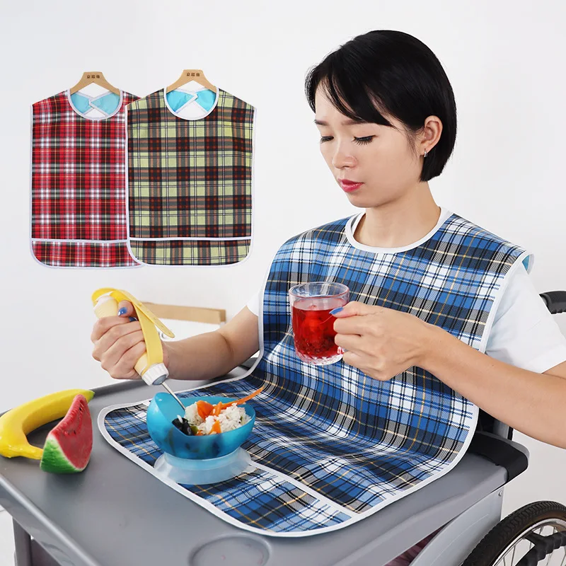 

Adults Elderly Bibs Waterproof Anti-oil Double-layer man's bib Cloth Protector Senior Citizen Aid Aprons large bib Cotton Bib