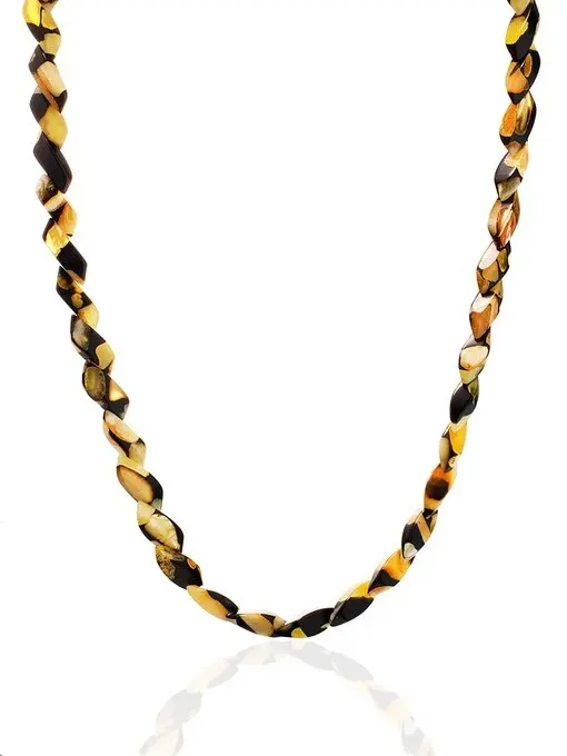 Сильные бусы-змейка из янтарной мозаики Далматин |
