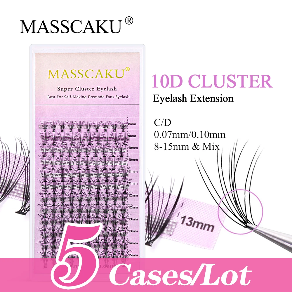 

MASSCAKU Premade 5Cases/lot 10D/12D/20D Heat Bonded Cluster Russian Volume Fans Natural Makeup False Eyelashes Extensions