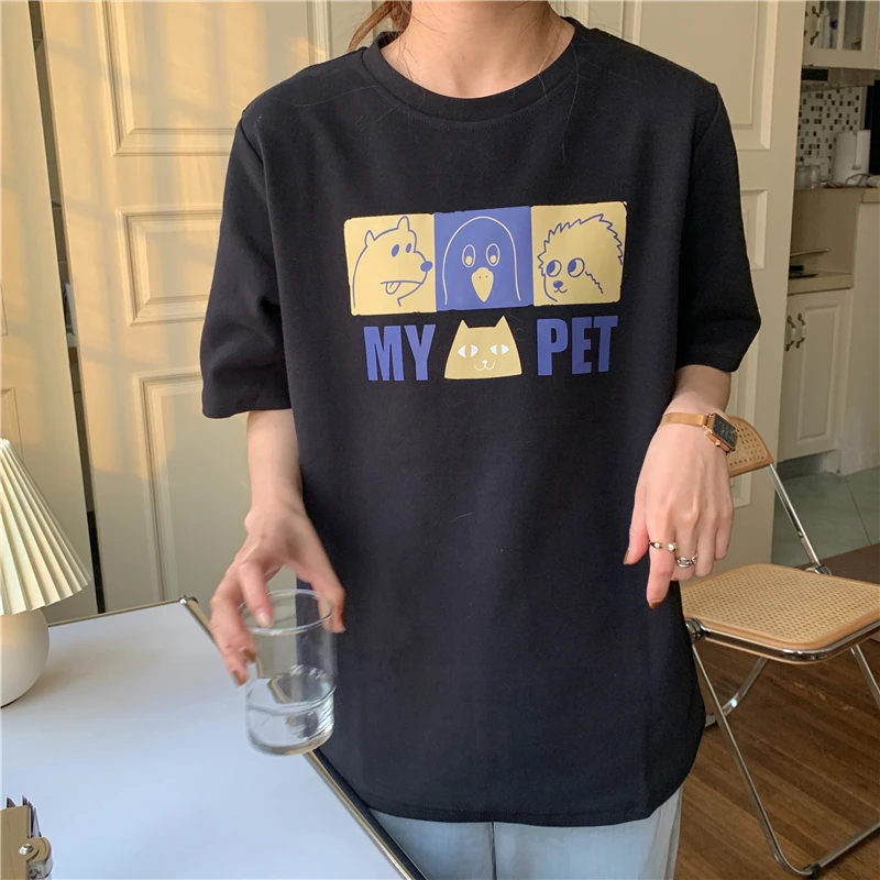 

Женская летняя одежда с коротким рукавом, новый стиль, чистый хлопок, Корейская свободная ткань, размер lrge, принт ll-mtch, тонкая, комфортная