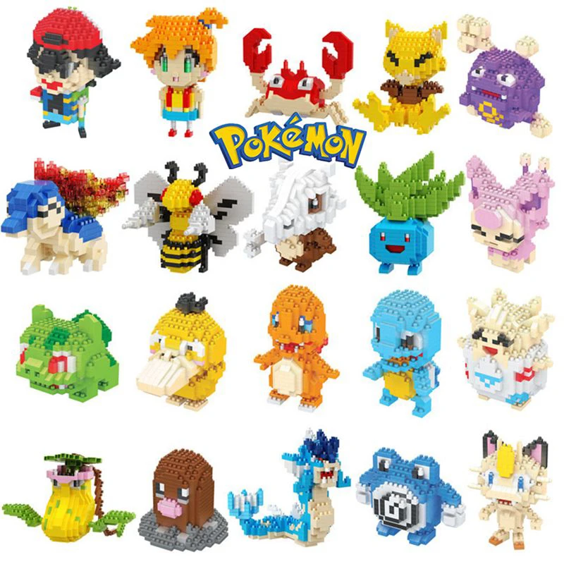 

Multiple Styles Pokemon Small Building Blocks Toy Pikachu Eevee Squirtle Charmander Bulbasaur Figure Model Doll Kill Time Gift