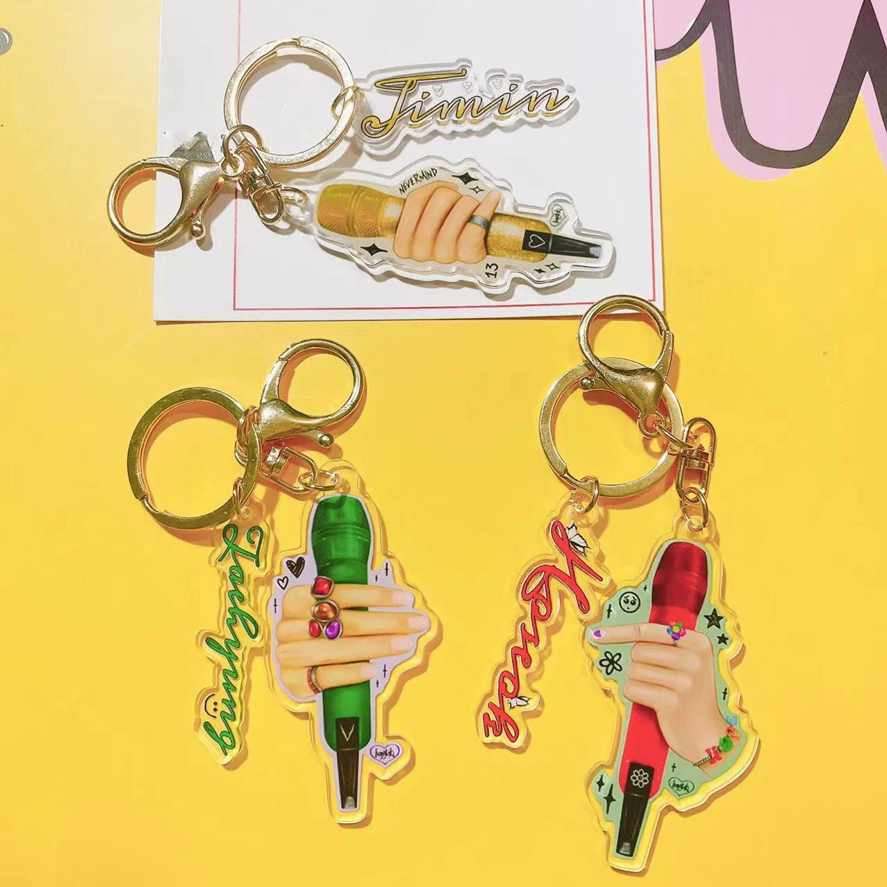 

KPOP Bangtan Boys Merch Keychain Concert Microphone Album Acrylic Key Ring Women Fashion Pendant Keyring Gifts Accessories XJ314