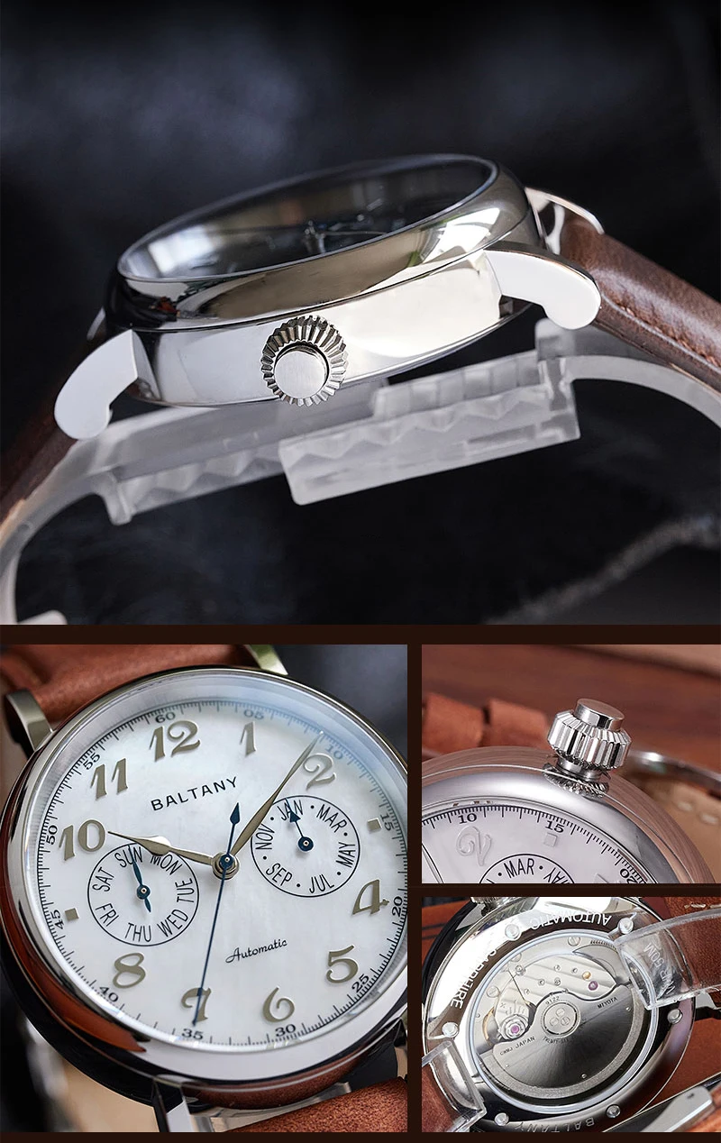 Мужские автоматические часы Baltany 41 мм механические наручные Pilot сапфировое