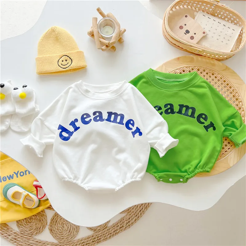 

MILANCEl 2022 Baby Bodysuits Letter Print Toddler Boys Hoodie One Piece Long Sleeve Boys Clothes