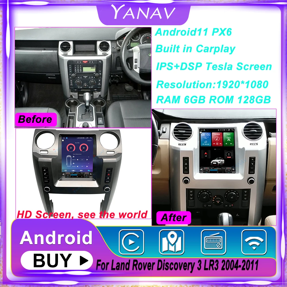

Android 11 Car Radio For Land Rover Discovery 3 LR3 Tesla Style Screen 6G+128G Multimedia Player GPS Navigation Stereo Head Unit