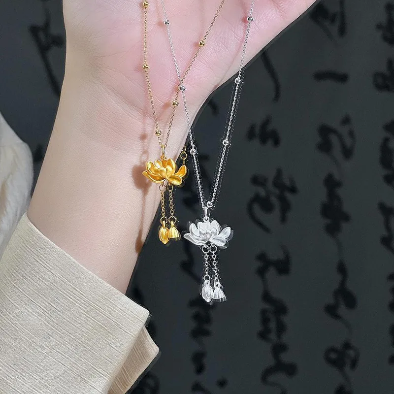 

INS Authentic S990 silver Black Cord Yoga Lotus Pendant Beads Chain Station necklace Jewelry C-Y00834